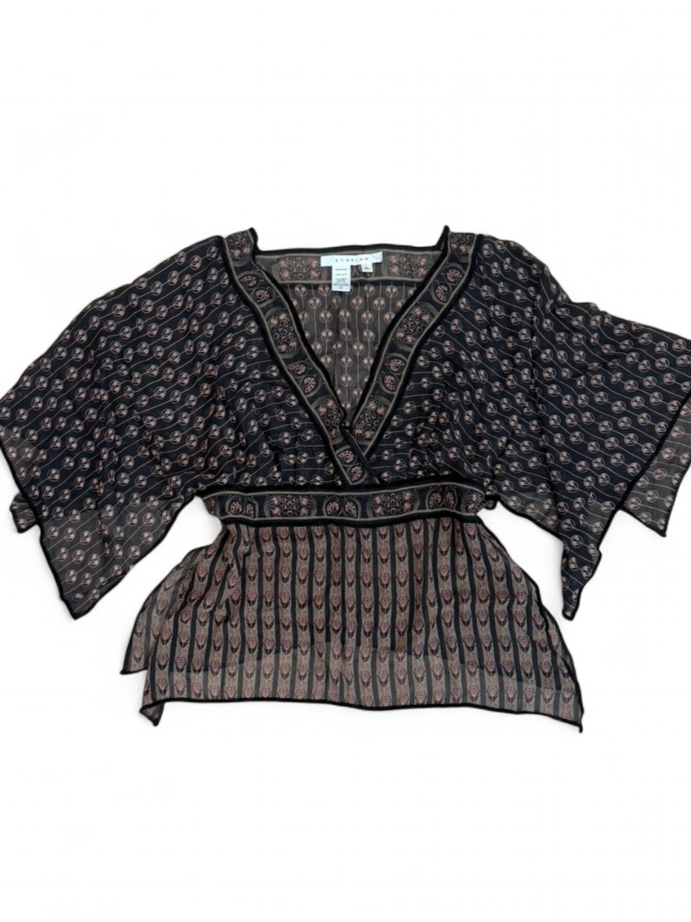 Studio M 100% Silk Flowy Boho Sheer Top Blouse